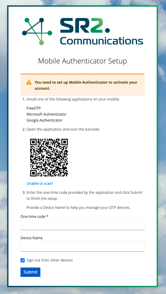 Screenshot of TOTP registration screen