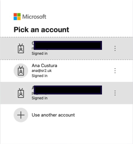 Screenshot of Microsoft account chooser screen