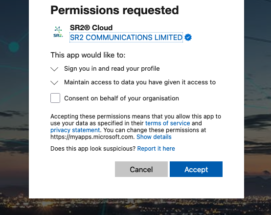 Screenshot of Microsoft account consent screen