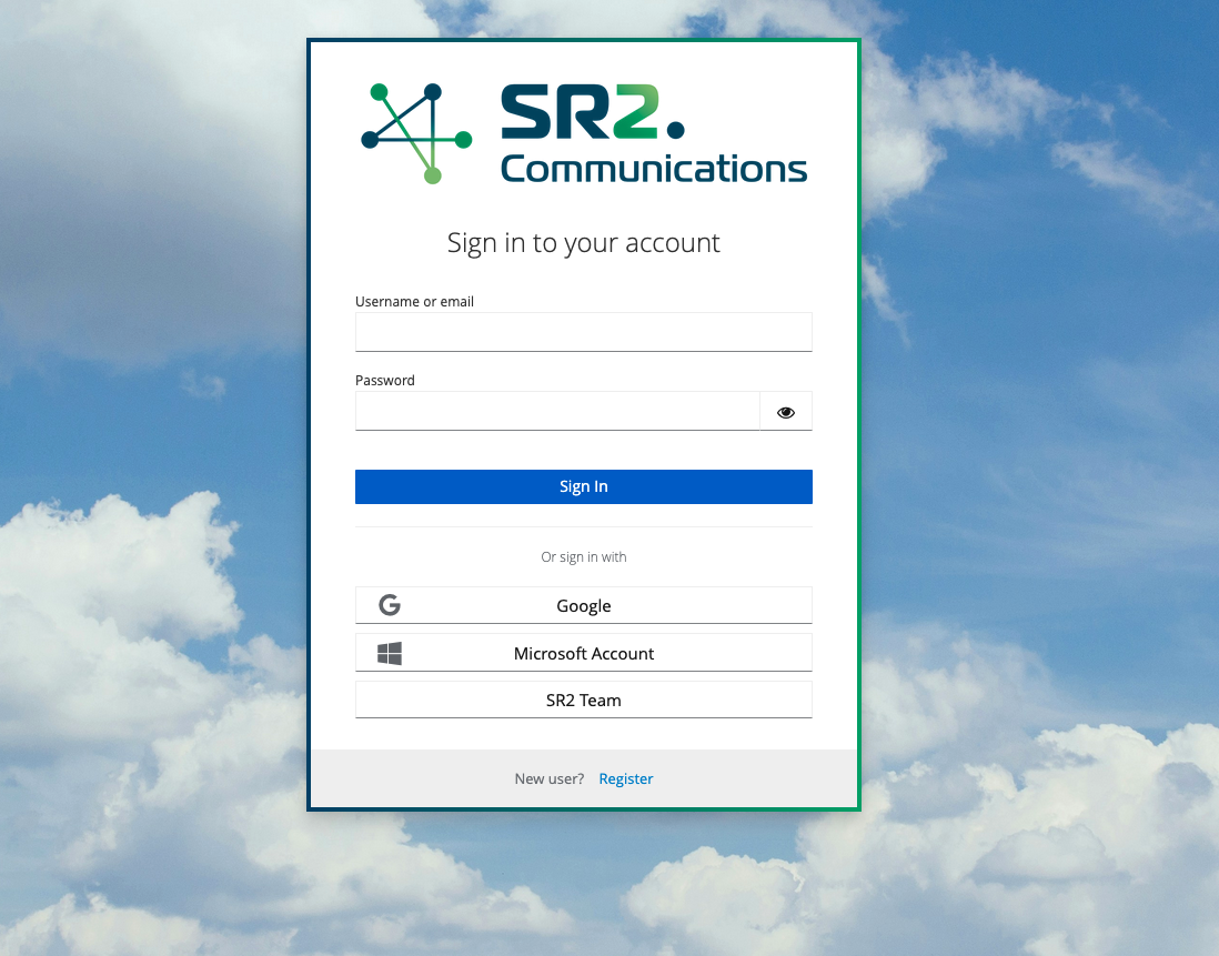 Screenshot of sign in screen