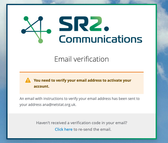 Screenshot of prompt to validate your email address